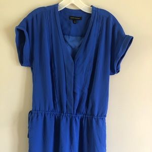 Royal blue midi dress with pleat & tie accents
